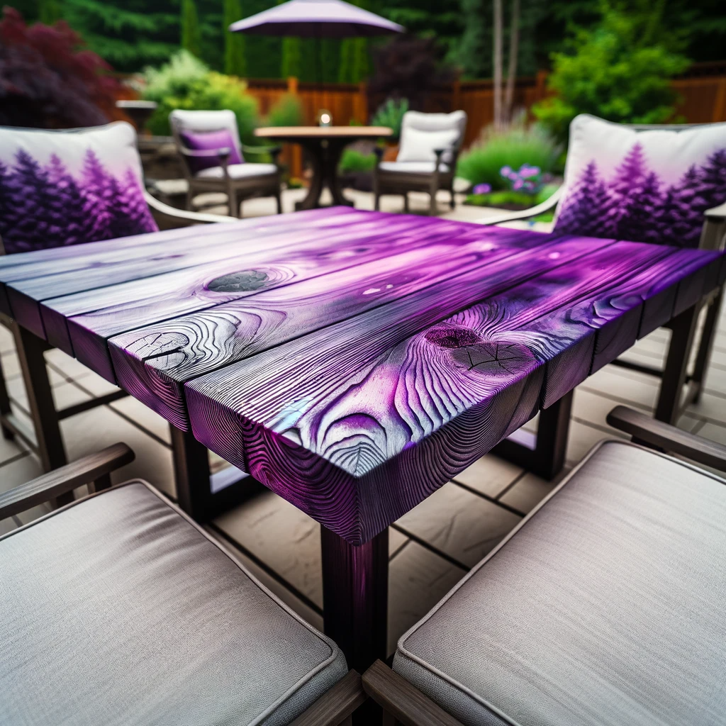 Patio guest table using exterior purple stain 